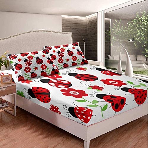Bedclothes-Blanket Ropa de Cama (150 x 200 cm),Juego de sábanas Ladybug Sábanas Impresas 3D Ladybug para niños, niñas, Insectos voladores, Ropa de cama-25_180 * 210