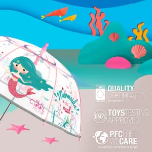 Paraguas transparente para niña con sirenita y dibujos
