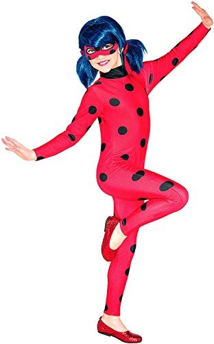 Rubies Disfraz Ladybug para niña, Jumpsuit Oficial de Las aventuras de Ladybug en color rojo con lunares negros impreso y Antifaz para halloween, navidad, carnaval y cumpleaños