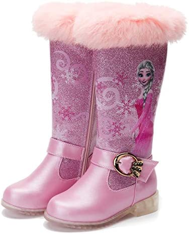 YOSICIL Botas de Invierno Ligero para niñas Zapatos de Princesa Elsa Frozen con Forro Cálido Botas de Nieve de Tacón Alto Antideslizantes para Fiesta Cumpleaños Boda Infantil 3-14 Años