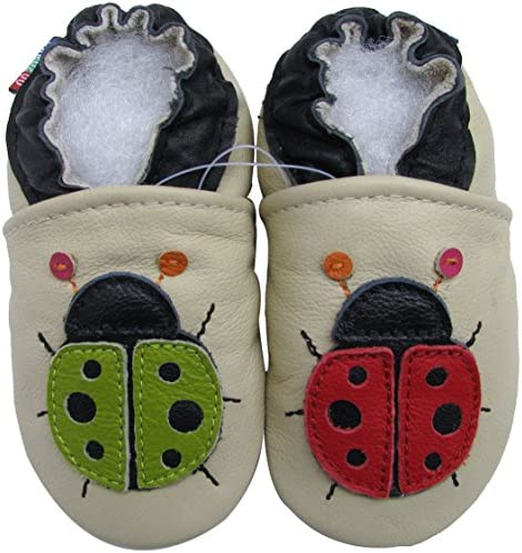 Carozoo - Zapatos de mariquita, color crema (Ladybug Cream), para niño/bebé, suela suave, unisex