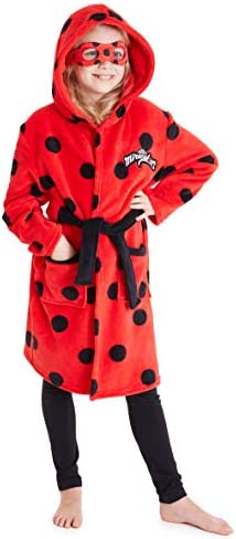 Disney Miraculous Ladybug Albornoz Niña de Lunares, Ropa de Niña Para Casa, Bata Niña Casa De Forro Polar Suave Con Capucha y Máscara de Ojos, Regalos Para Niñas