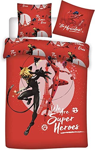Miraculous Ladybug and Cat Noir Bed Duvet Cover Set - Red - 140x200 cm