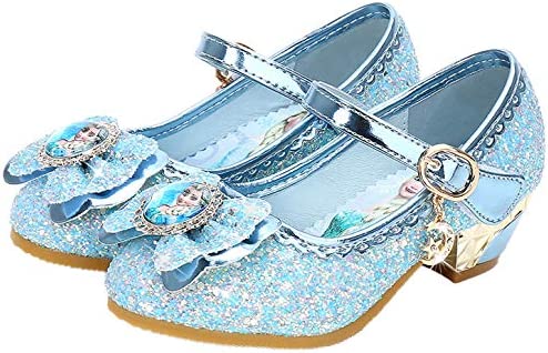 YOSICIL Disfraz Princesa Zapatos Frozen Elsa Zapatos de Lentejuelas Antideslizante Niñas Zapatos de Tacón Velcro Zapatillas de Baile para Vestir Fiesta Cumpleaños Boda Infantil 3-14 Años