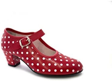 Zapato Baile sevillanas Flamenco Lunares Blancos para niña o Mujer Danka en Rojo T1551