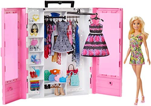 Barbie Fashionistas Superarmario y Muñeca Perchero Desplegable Rosa con Ropa, Accesorios y Perchas Regalo para Niños de 3+