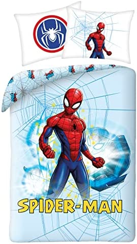 Halantex Juego de cama de Spiderman de algodón, funda nórdica de 140 x 200 cm y funda de almohada de 70 x 90 cm