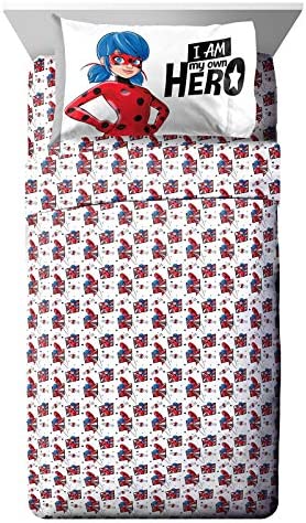 Jay Franco Miraculous Ladybug Superhero Full Sheet Set - 4 Piece Set Super Soft and Cozy Kid’s Bedding Features Marinette - Fade Resistant Microfiber Sheets (Official Miraculous Ladybug Product)