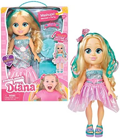 Famosa - Muñeca de Love Diana con vestido transformable de Sirena a vestido de Fiesta y accesorios de juego, para jugar a las aventuras de Diana, para niñas y niños mayores de 4 años (LVE08000)