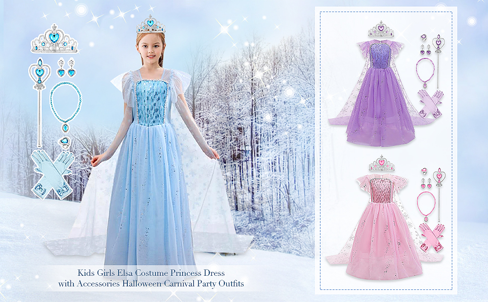 Disfraz de Elsa para niña, disfraz de reina de las nieves, accesorio de disfraz de reina de las nieves