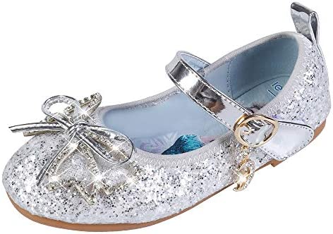 YOSICIL Infantil Zapatos Frozen Elsa Antideslizante con Velcro Disfraz Elsa Frozen de Princesa Zapatillas de Baile con Tacón Plano para Vestir Fiesta Cumpleaños Boda 3-14 Años