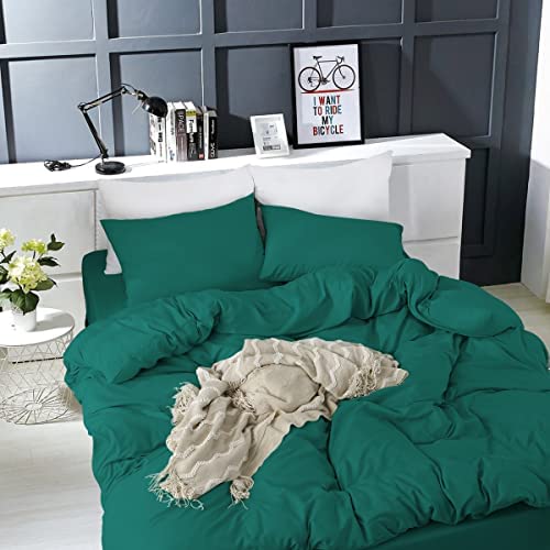 RUIKASI Ropa de cama, verde oscuro, suave y agradable para dormir, 100 % microfibra, 1 funda nórdica de 200 x 220 cm con cremallera y 2 fundas de almohada de 80 x 80 cm