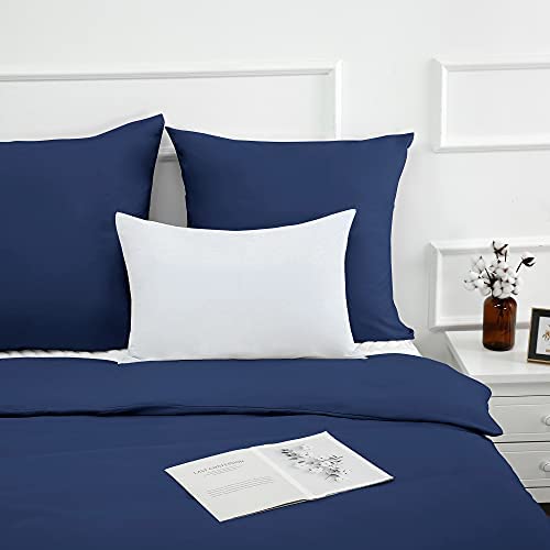 Best Season Ropa de cama de 200 x 220 cm, funda nórdica de 3 piezas, color azul oscuro, microfibra, juego de funda nórdica con cremallera y 2 fundas de almohada de 80 x 80 cm