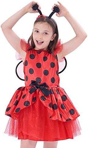 IKALI Disfraz de Mariquita para niños,Animal Falda Tul Ladybug Escarabajo Vestir,Bailarina Tutu Falda con ala para Fiesta 7-8años