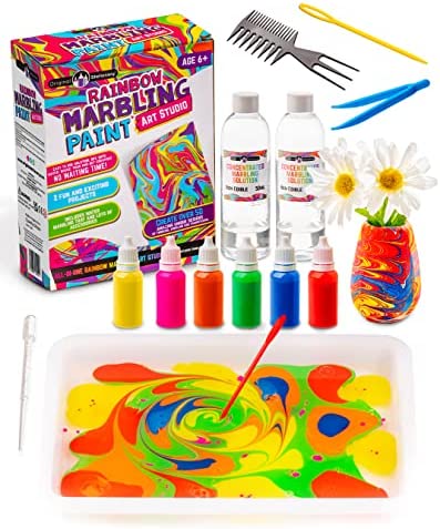 Original Stationery Kit Arcoíris de Arte Marmolado con Pinturas, Rainbow Marbling Kit Efecto Mármol - Kit de Pintura para Niños - Arte y Manualidades Infantiles Regalos para Niñas