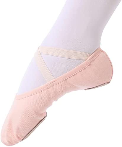 Zapatillas de Danza para niñas Zapatos de Ballet Lona elástica con Suela de Cuero Dividido Negro marrón Rosa