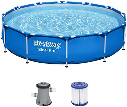 Bestway Steel Pro Frame - Piscina Redonda con Bomba de Filtro, diámetro 366 x 76 cm, Color Azul