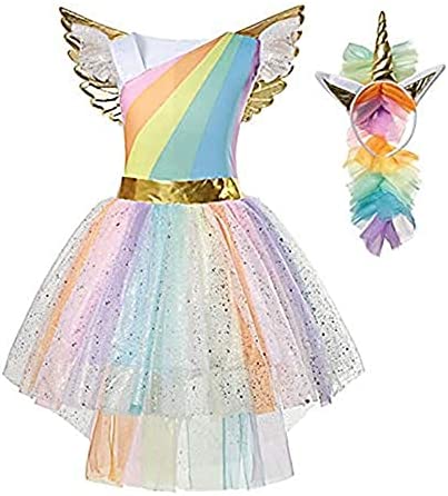 Pretty Princess Disfraz de Unicornio Vestido Princesa para Fiesta Carnaval de Niña 5-6 años (116 cm)
