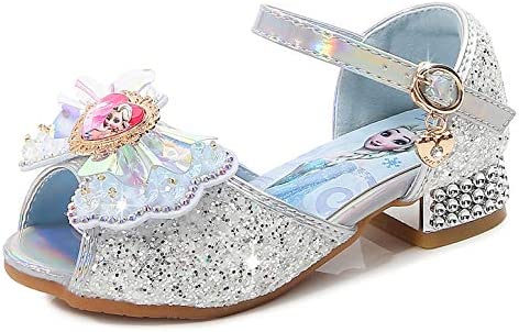 YOSICIL Zapatos de Tacón Alto con Arco para Niña Zapatos de Ballet Disfraz de Princesa Elsa con Lentejuelas Sandalias de Pescado Boca Zapatilla de Vestir Fiesta Cosplay Carnaval Playa
