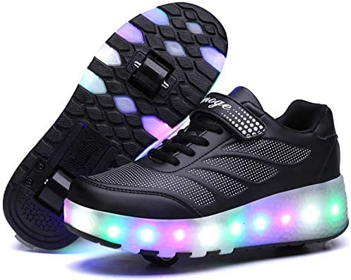 Zapatos de Patinaje con Ruedas para niños y niñas con luz LED Zapatillas Deportivas al Aire Libre,con Ruedas Se Pueden Cargar Carga USB Automática Calzado de Skateboarding