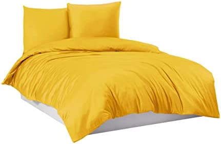 Juego de ropa de cama con funda nórdica 100% algodón, color amarillo, 155 x 220 cm