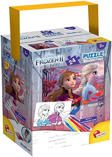 Lisciani - Puzzle in a Tub Doble Cara con Reverso para Colorear 24 Piezas con 4 rotuladores incluidos Disney Frozen Reina de Las Nieves Puzle para niños a partir de 3 años (86153)