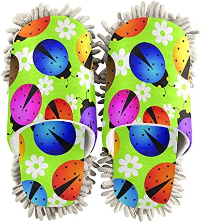 PUXUQU Zapatillas de limpieza para mujer, coloridas Laydbird Ladybug House Zapatillas de limpieza del suelo, zapatillas para mujeres, hombres, niños, uso en interiores