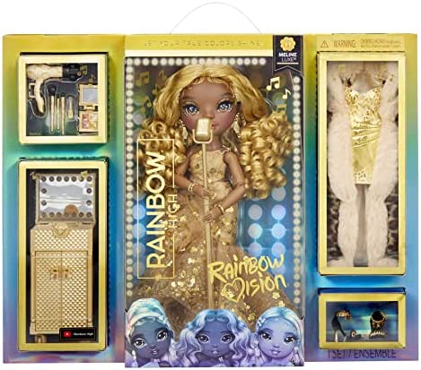RAINBOW HIGH Rainbow Vision Divas - MELINE Lux - Muñeca de Moda Amarilla, Vestidos, Accesorios, micrófono y tocador - para coleccionar - Edad: 6+ años