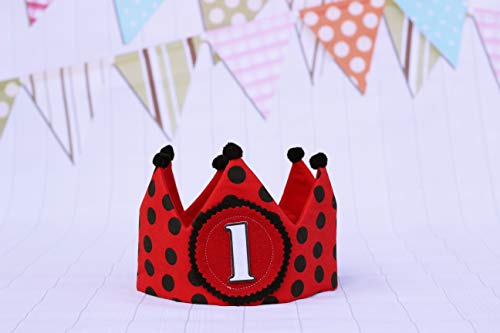 Corona de cumpleaños Ladybug rojo y negro regalo fiesta infantil 1-5 años bebé niña