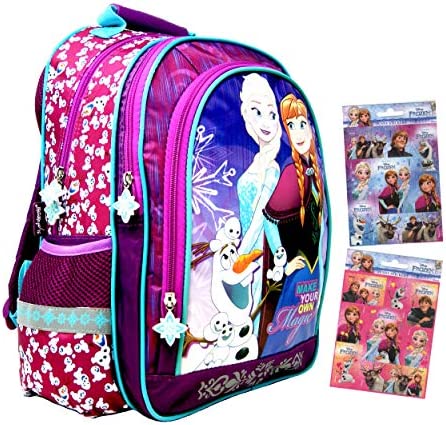 Die Eiskönigin - Mochila/mochila escolar – 39 x 29 x 16 cm – apto para DIN A4 – Diseño: Anna & Elsa & Olaf – para escuela, deporte + ocio + 16 pegatinas
