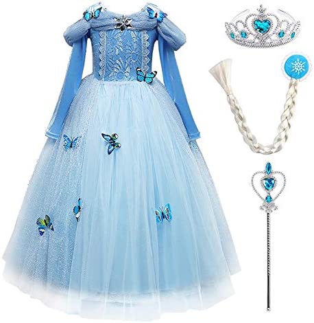 OBEEII Cenicienta Disfraz Cinderella Carnaval Traje de Princesa para Halloween Navidad Fiesta Cosplay Costume para Niñas Chicas 3-9 Años