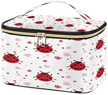 Ladybugs - Bolsa de maquillaje de piel con temática animal, bolsa de cosméticos de viaje, estuche organizador de maquillaje con cremallera para niña y mujer