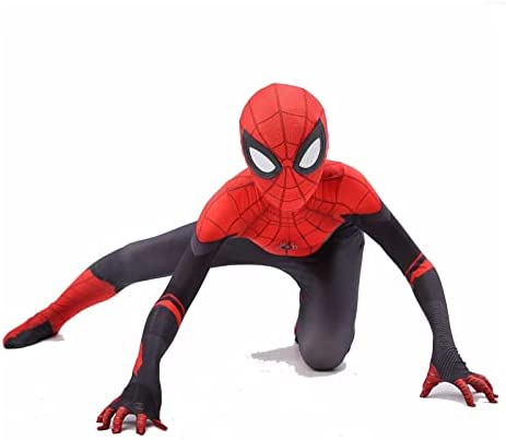 YILYMINA Disfraz de Spiderman para niños, disfraz de Spiderman, traje de superhéroe, disfraz de Halloween, D-140 cm