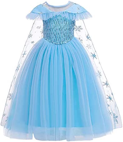 Lito Angels Disfraz Princesa Elsa con Capa Vestido la Reina de Nieves Reino del Hielo para Niñas, Talla 3-10 años, Manga Larga/Manga Corta, Azul