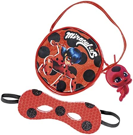 Rubies Set Bolso y antifaz Ladybug para niñas, Mini bolso y antifaz, Oficial Miraculous Ladybug para Carnaval, Halloween, Cumpleaños y Navidad