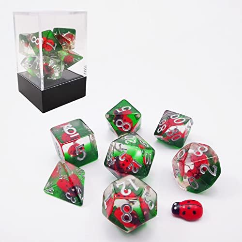 Bescon Red Ladybug RPG Dice Set of 7, Novelty Ladybugs Polyhedral Game Dice Set