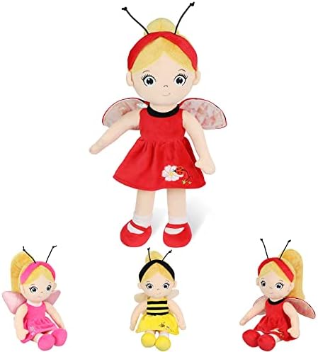 JUSTQUNSEEN Muñeca de felpa para bebé, muñeca suave con alas brillantes, juguetes de peluche de 19 pulgadas con mochila y diferentes peinados, regalos para niñas