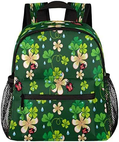 St Patricks Clover Ladybug Mini mochila para niños, mochilas para niños y niñas, mochila preescolar ligera e impermeable mochila escolar mochilas guardería Kindergarten con correa para el pecho
