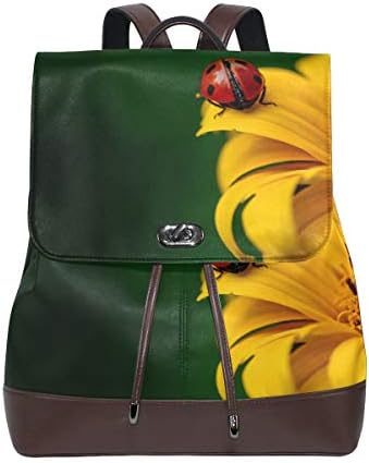 FAJRO Ladybug On Sunflower Mochila de viaje de cuero bolso escolar