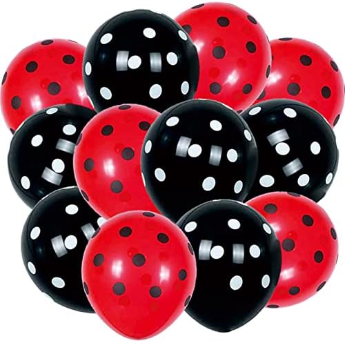 G-LOVELY'S 50 globos de látex con puntos, globos de mariquita, globos de látex negro y rojo, globos de látex, color blanco y negro, suministros para fiestas de cumpleaños, decoración de fiestas