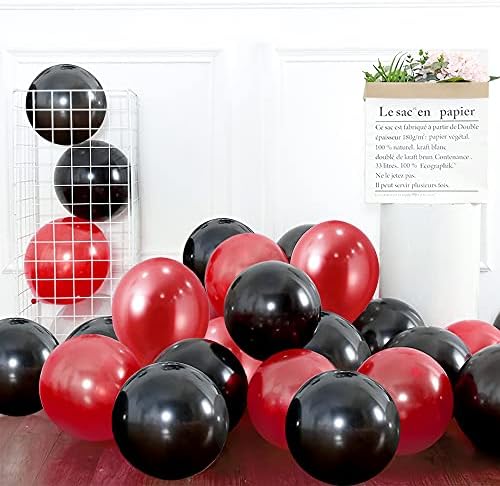 Globos rojos y negros, 20 globos de látex rojo, globos negros, globos de fiesta para boda, graduación, compromiso, baby shower, decoración de fiesta de cumpleaños