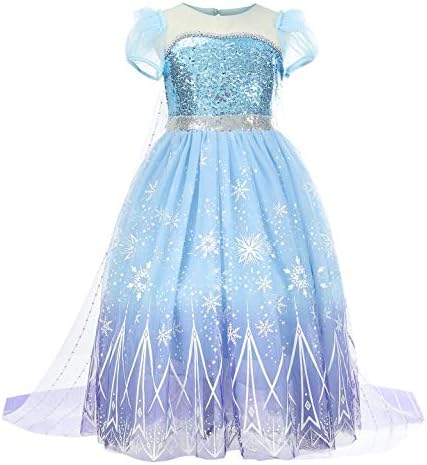 YOSICIL Disfraz de Princesa Elsa con Capa Lentejuelas Vestido Largo de Frozen Costume Reina Disfraz Ceremonia Traje de Fiesta Cumpleaños Navidad Cosplay Niña 3-9 años 100-150cm